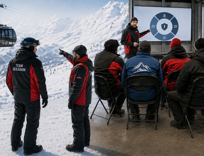 Symbolbild Weiterbildung für Arbeitnehmer von Seilbahnbetrieben - gemäß Art. 37, G.v.D. 81/08 und Staat-Regionen Abkommen Nr. 59 vom 17.04.2025